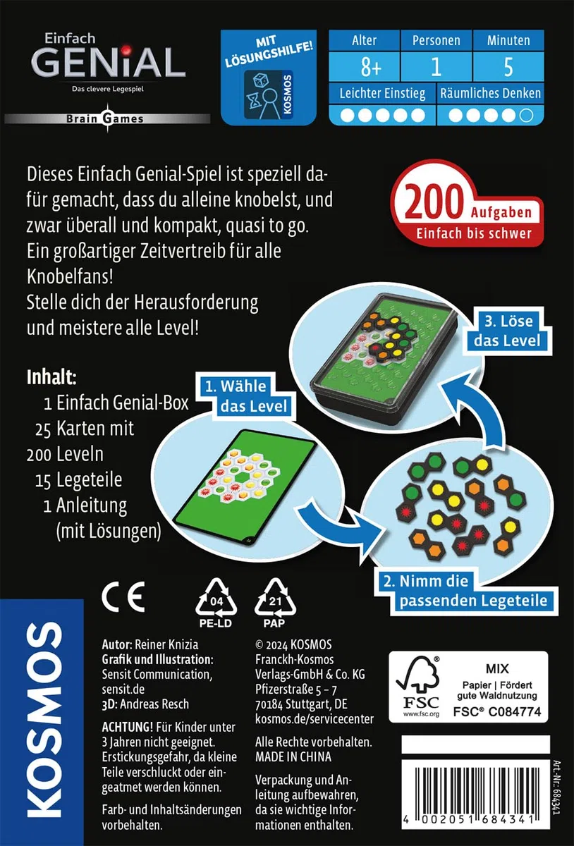 Kosmos 684341 Simplemente Genial Brain Games, Knobel Fun para 1 Persona, Correr Cerebral con 200 tareas, Diferentes Niveles, práctica Caja para Viajes, Cerebro Teaser a Partir de 8 años, Juego de
