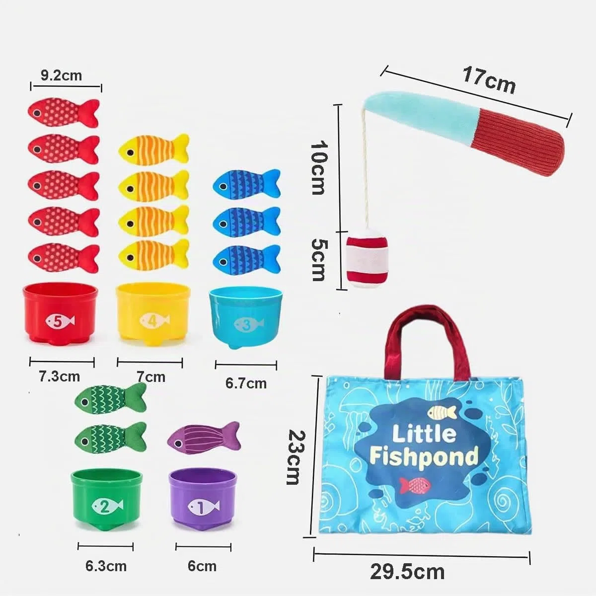 Juego de Pesca Magnético para Niños - 15 Peces de Tela + Cubos Apilables, Juguete Educativo Montessori 1-3 Años, Regalo Original para Bebés Niña/Niño 12-36 Meses