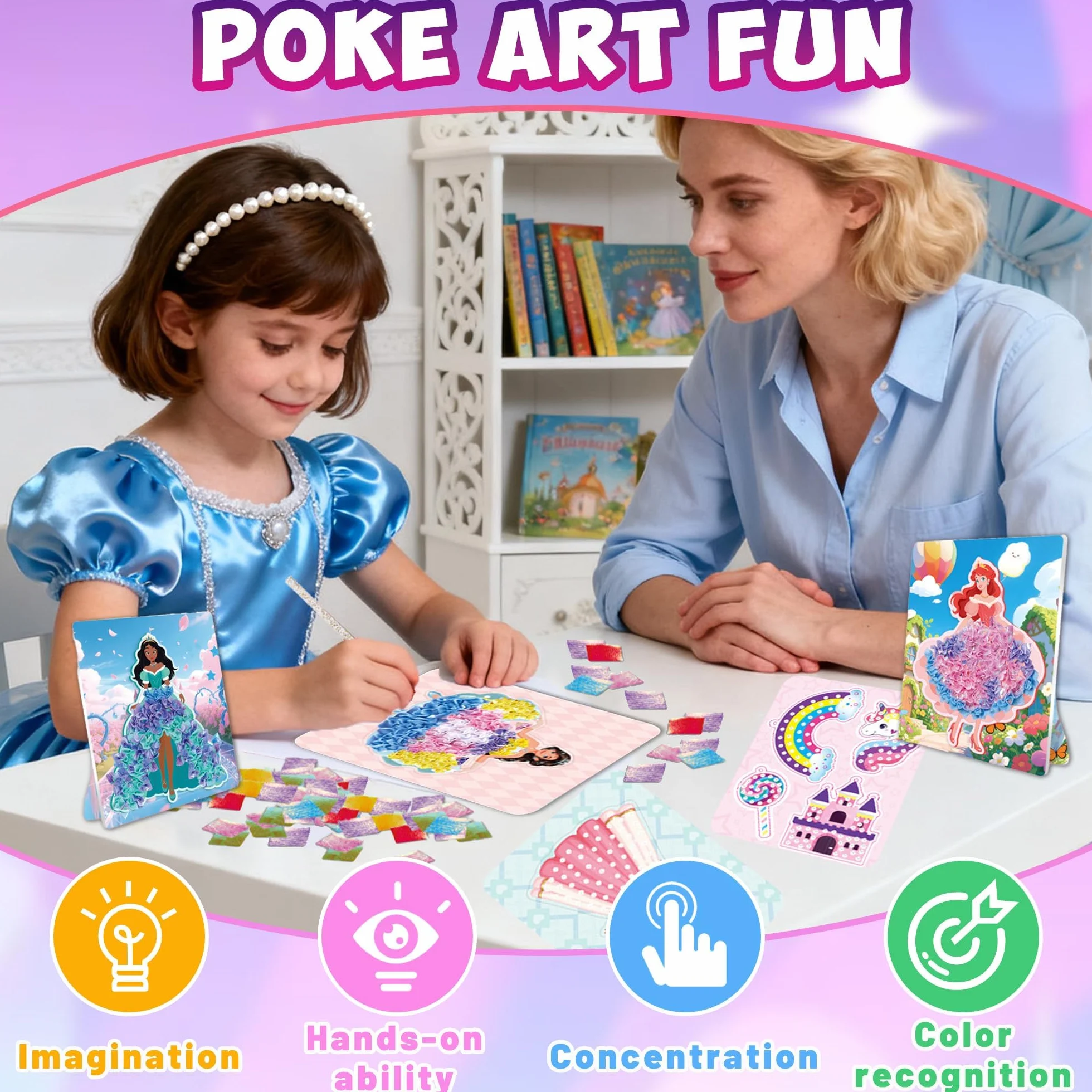 Afufu Poke Art Manualidades Juguetes Niñas 4 5 6 7 8 9 Años, Kit DIY con 8 Princesas, Crafting Kit Arte Creativo Infantil, Actividades Creativas Juegos Educativos, Cumpleaños Regalo Chicas 3-12 Años