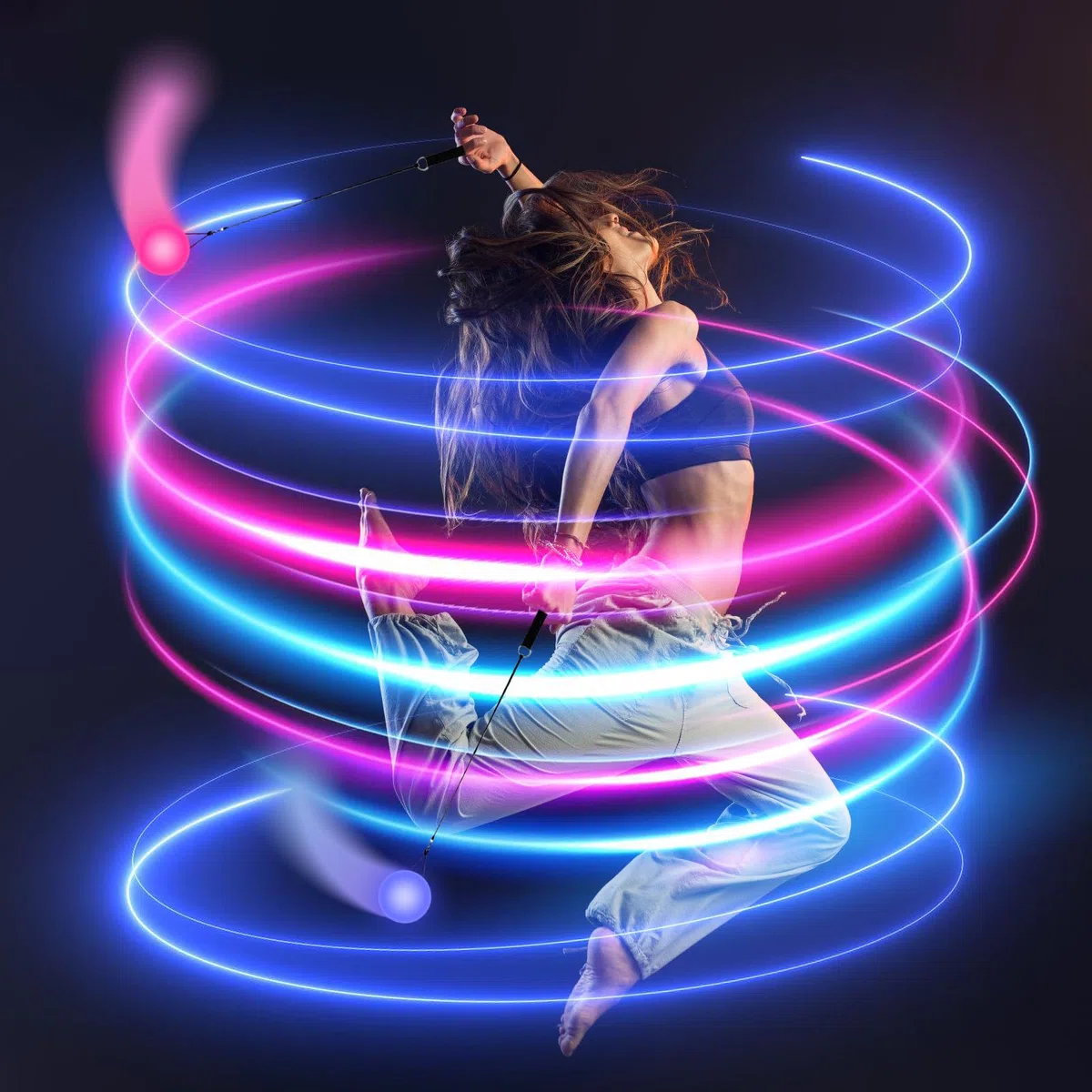 Juego de 3 bolas LED Poi Ball LED Glow Poi con colores del arco iris y efecto estroboscópico, LEDPOI pelotas de malabares con doble bucle ajustable, juguetes para principiantes y profesionales