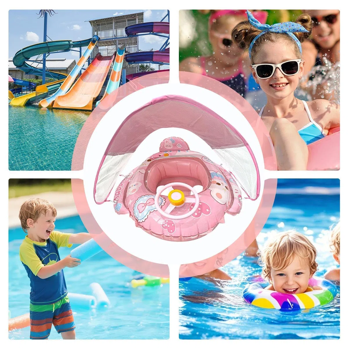 Flotador de Piscina Infantil con Toldo | Aro De Natación Inflable con Toldo Impermeable Y Protección Solar - Flotadores Infantiles para Piscina - 6-36 Meses para Bañera Actividades