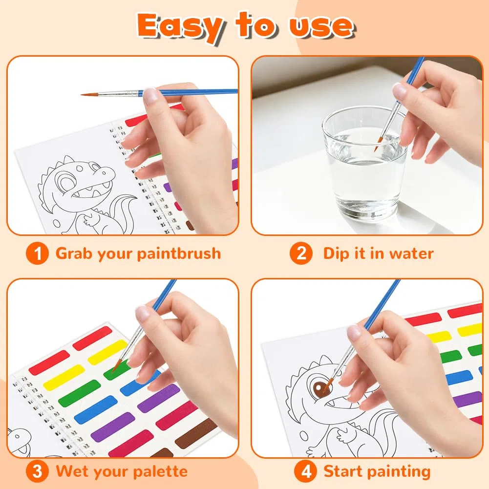 AOOTE Pintura con Libros de Agua para Niños,4 Pcs Libro de Acuarelas con 16 Palos Pincel,Acuarelas Magicas Pinturas para Niños,Regalo de Arte Artesanal para Niños, Niñas,Niños Pequeños