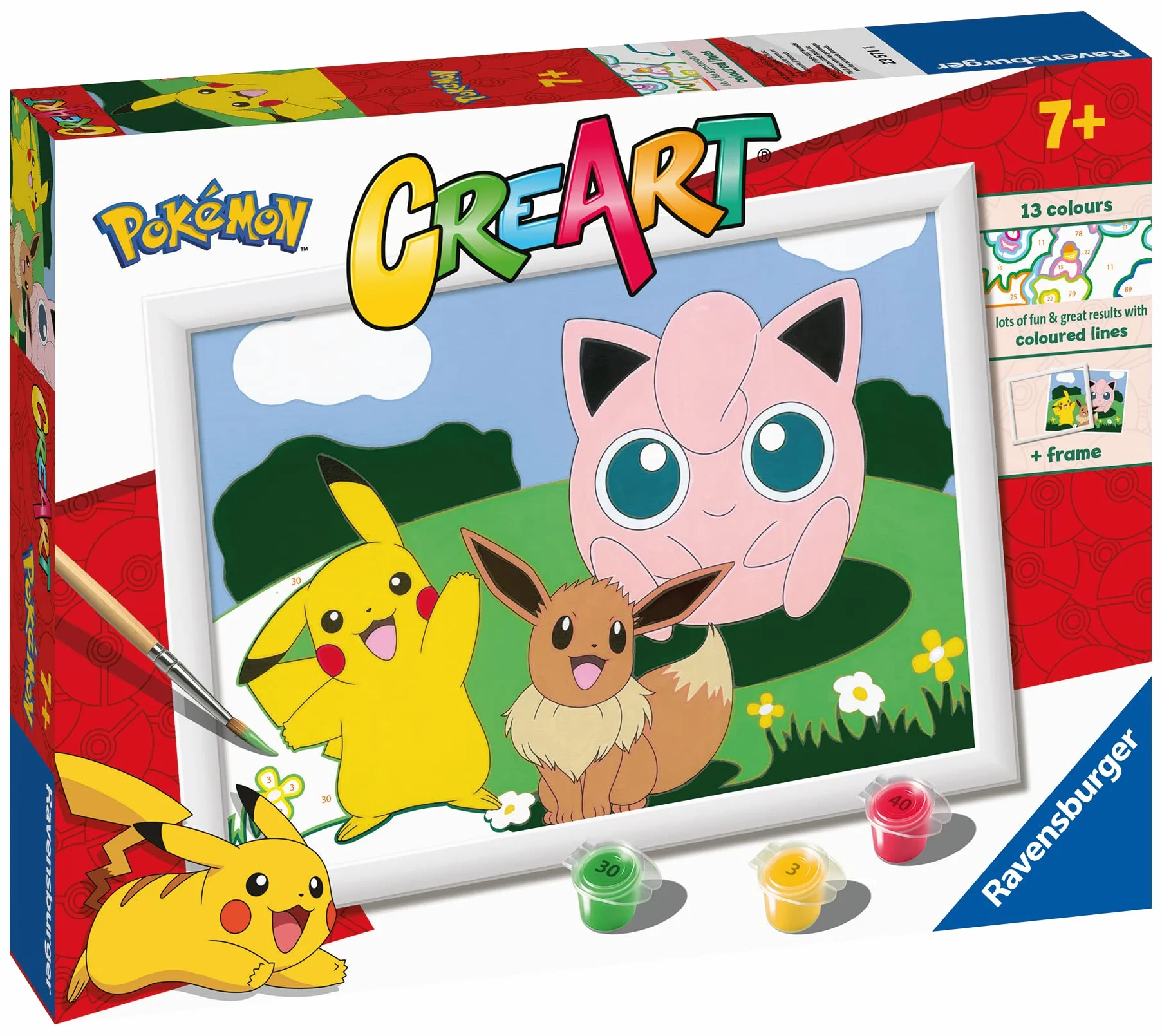 Ravensburger - Creart D: Pokemon | Pintar por Numeros Niños | Kit Manualidades Pokémon | Kit Pintura Niños Completo | Manualidades 7 años | Incluye Marco 18x24cm