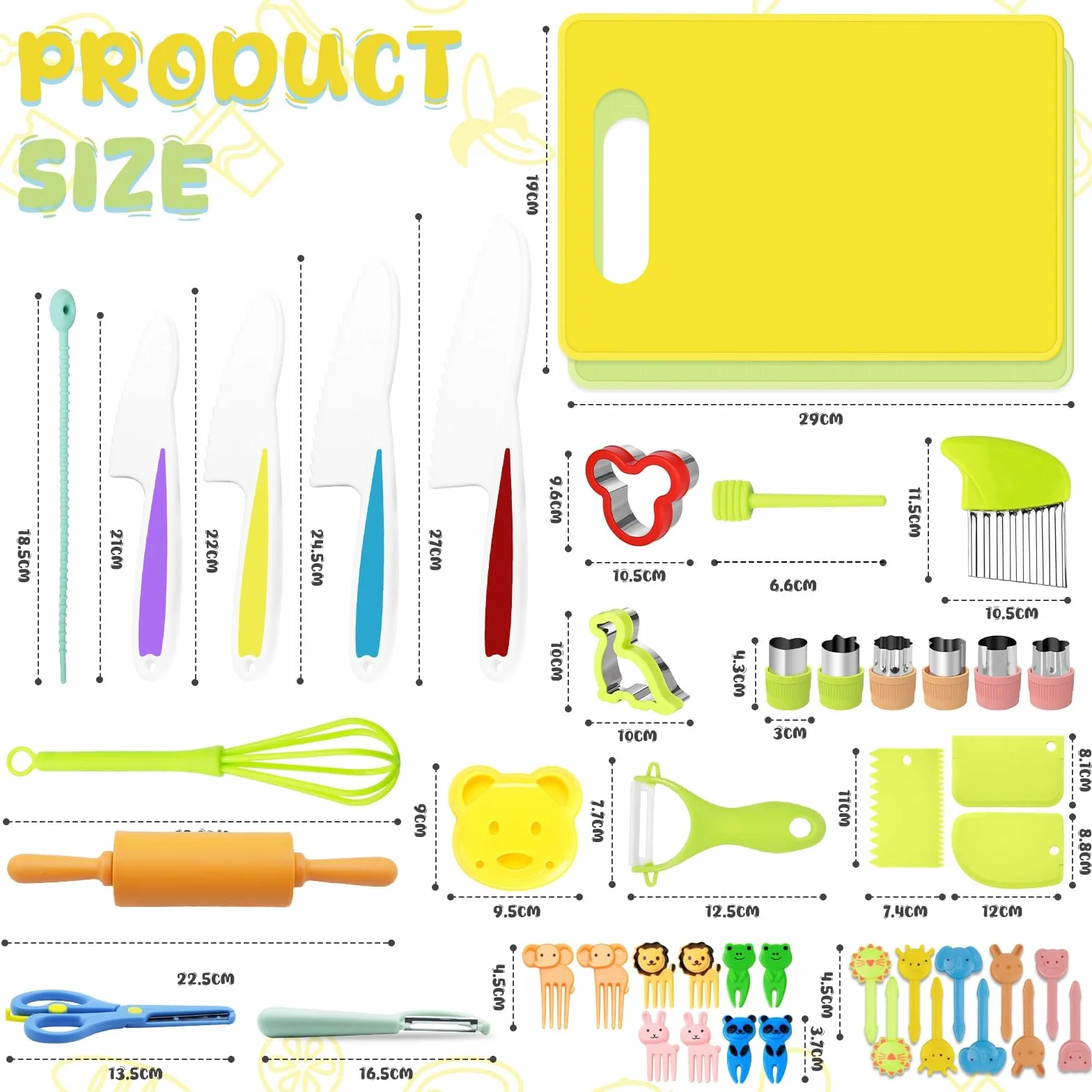 JOYBOY 47 Piezas Juego de Cuchillos para Niños,Utensilios Cocina Montessori para Cortar Frutas Verduras o Masa,Cocina Montessori,Cuchillo Niños,Juego de Cuchillos de Cocina para Niñoss