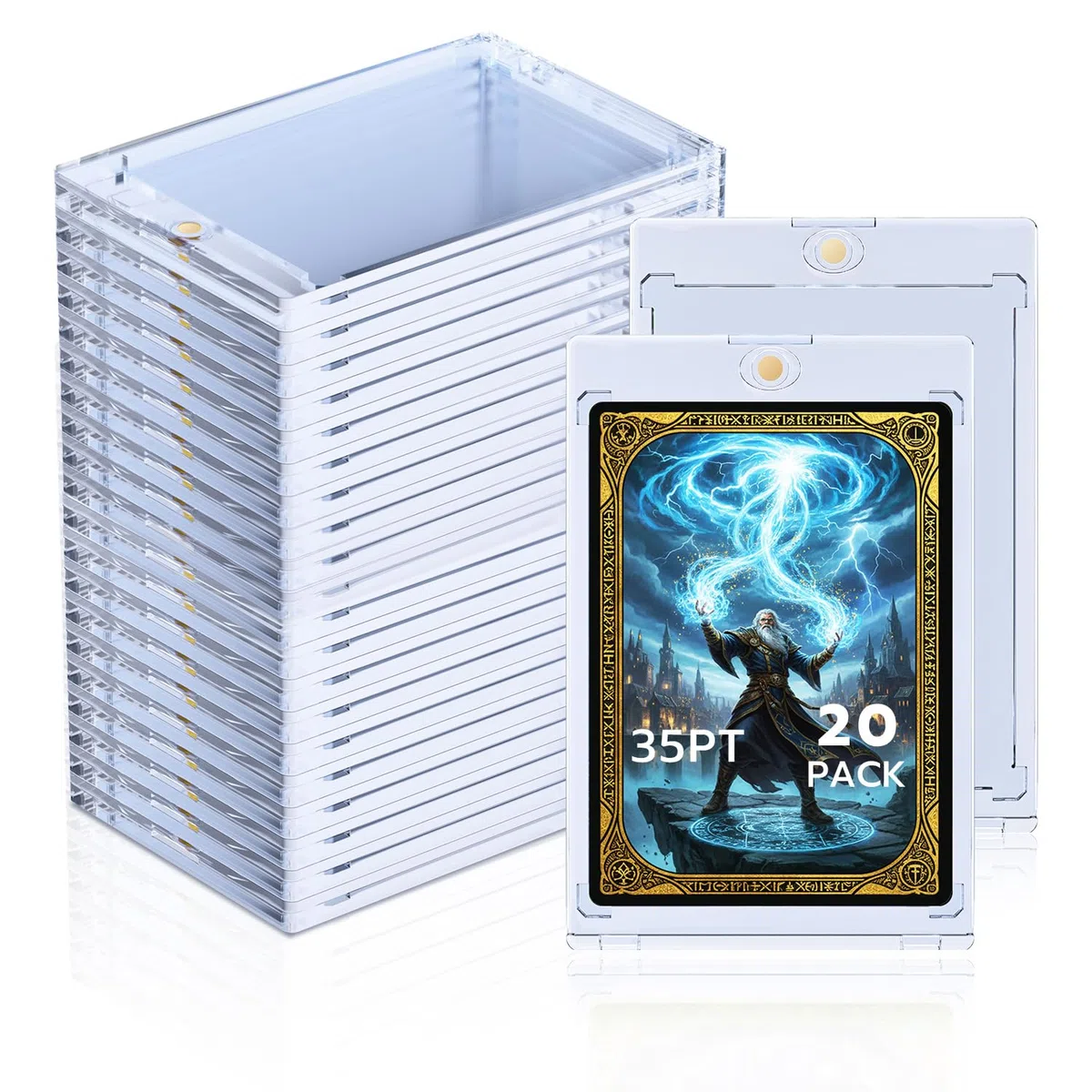 20PCS Magnéticas Card Holder 35PT con Protección UV Funda Plástica Dura de Tarjeta Transparentes Cartas Coleccionables Marco para Magic, MTG, Deportes, Béisbol, Fútbol - Acrílico Bluray