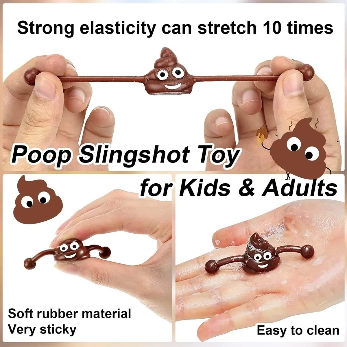 Juego de 20 piezas de juguete (Poo Slingshot, 4 lanzamallas, catapulta catapulta con 16 bolas Emoji Mochi Toys, Party Bag Filler Kids Adult Birthday bromea de juguete regalo (color