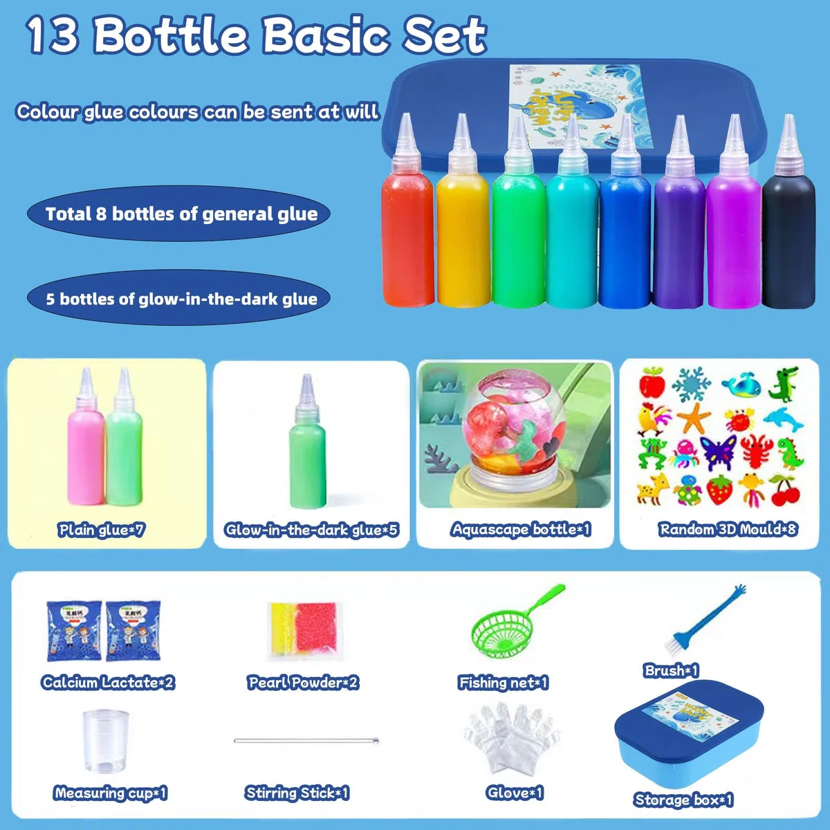 Aszaui Aqua Gelz Creative Set,Magic Water Elf,Aquagelz 3D Creative Set de Mágicos de Geles de Océano para Niños,Manualidades, 13 Botellas Juego Educativos Niños