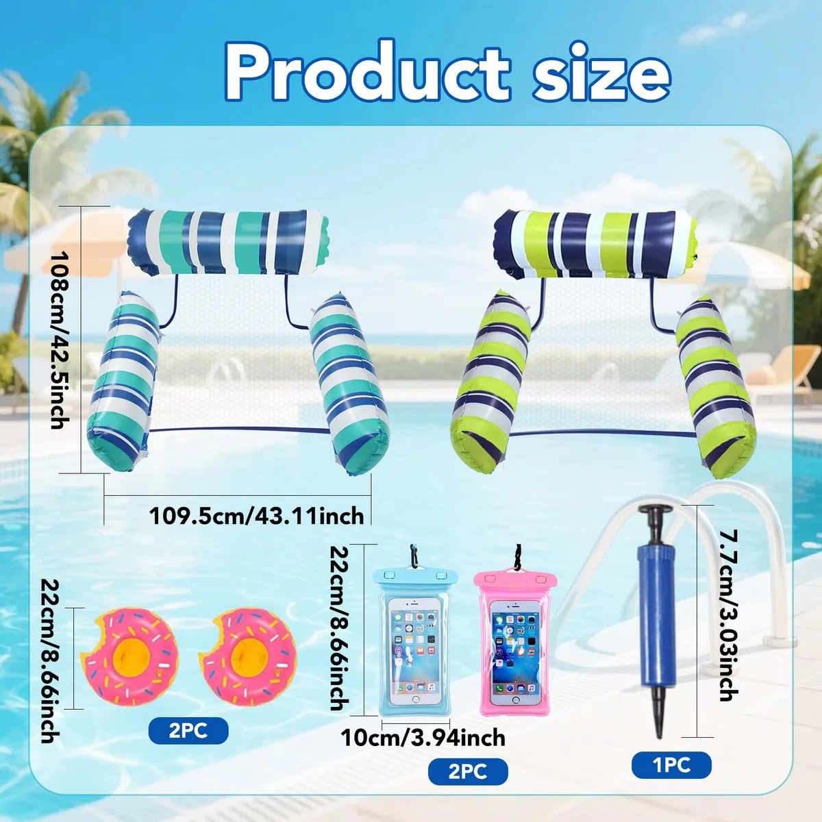 Hamaca de Agua Flotante,Colchoneta Piscina Adultos,Piscina Flotadores,4 -En- 1 Tumbona Hinchable,Piscina Hamaca |1 Incluye Bomba-2 Impermeables para Teléfono-2anillo de natación