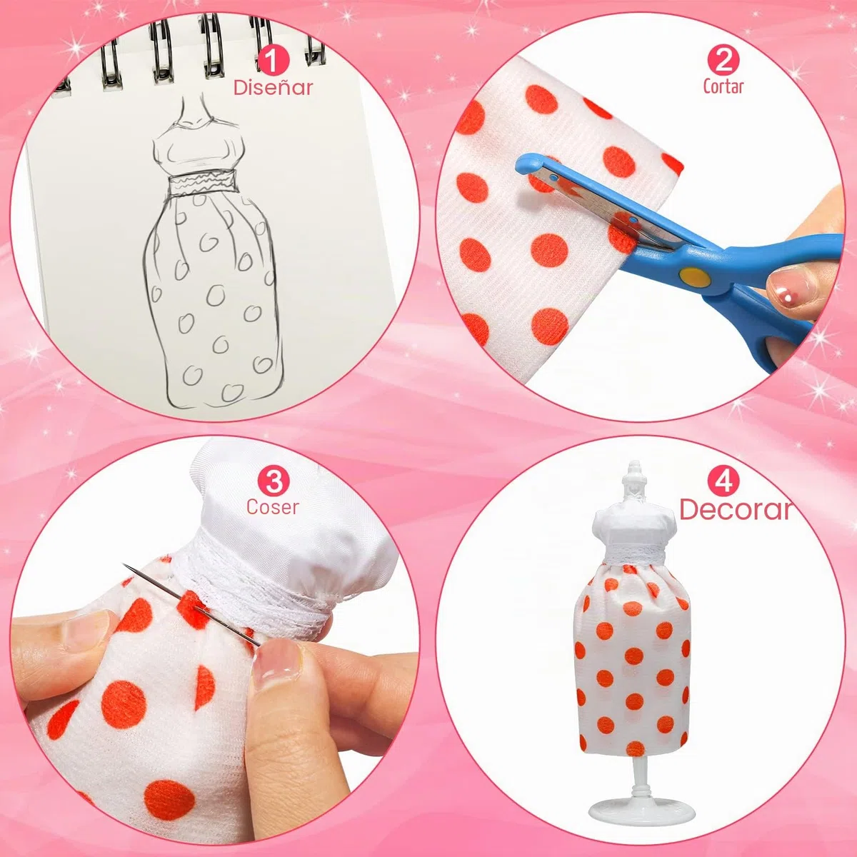 YOCOLE 300+ Piezas Kit Diseña la Moda Niña, Kit Costura con Telas Manualidades con Maniquíes Cuaderno Accesorios, Regalos Fashion Designer Creativos Juegos para Niñas Niños 6 7 8 9 10 11 Años