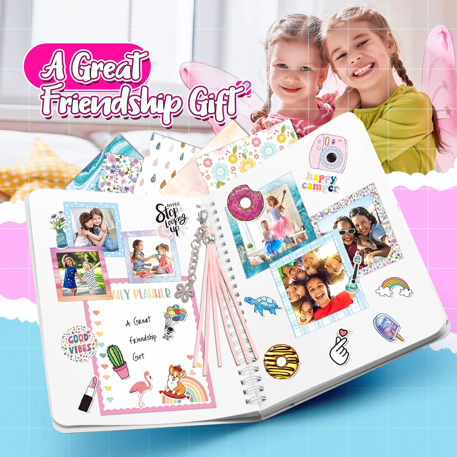 Anginne Regalo Niña 6 7 8 9 10 Años, Scrapbooking Pegatinas Diario Secreto Niña Juguetes Niños 4 5 6 7 8 9 Años Manualidades Niñas 6 7 8 10 Años Bullet Journal Kit Diario Niña