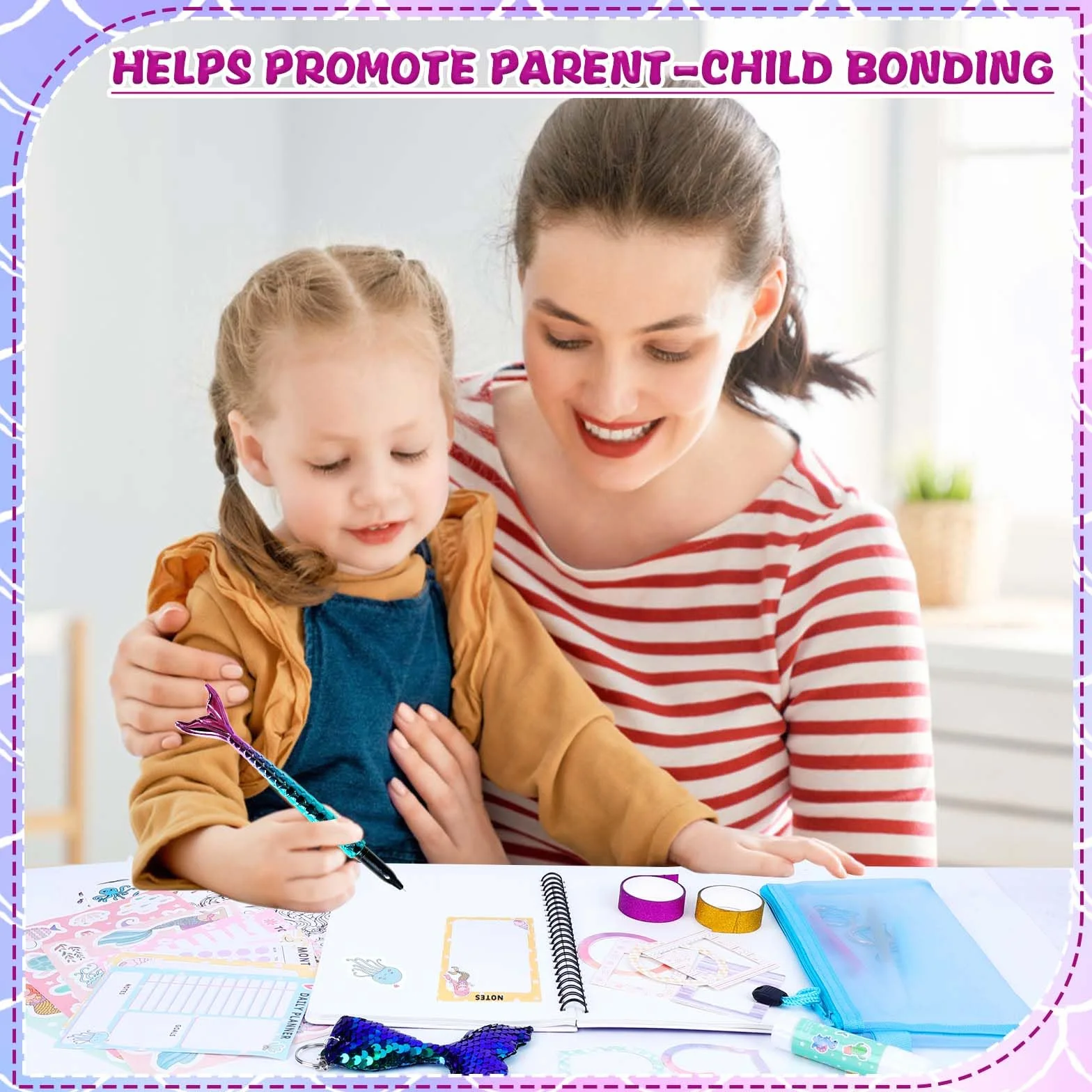 Dadabig Scrapbook kit, Recortes de Sirenas para Niñas 6-12 Años, Álbum de Diario DIY, Papelería de Sirena Personalizados, kits de Artes y Manualidades con 1 Cuaderno y 65 Accesorios