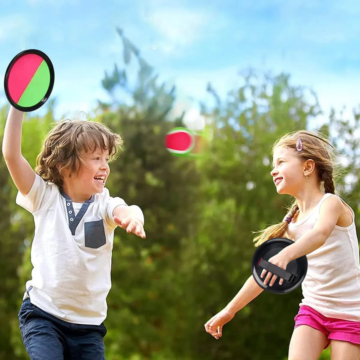 Juego de Bolas de Lanzamiento y Captura, Lanzamiento Pelota Juegos com 4 Palas y 4 Bolas para Adultos y Niños, Captura Bolas Raqueta Set para Patio, Jardín, Interior & Exterior