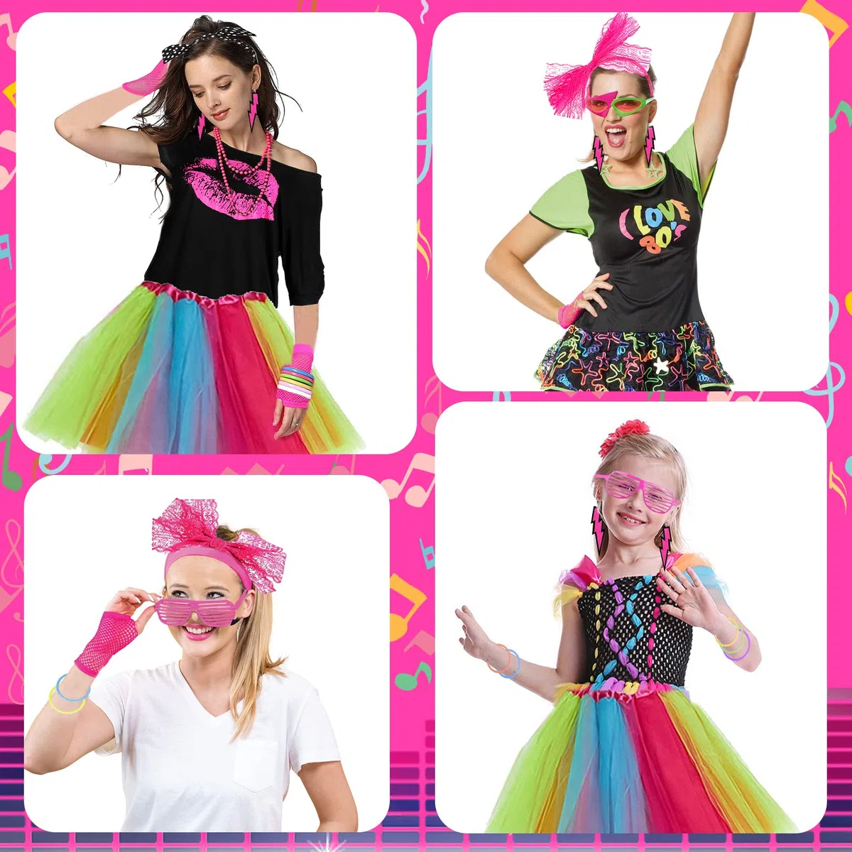 80s Accesorios de Traje 21pcs 80 años Disfraz Mujer neón,Encaje de Pendientes ​Fishnet Guantes Collar Pulsera Juego de Fiesta de Cosplay Retro