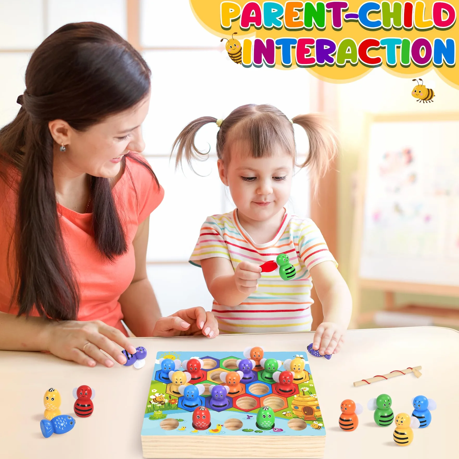 Ophy Juego de Pesca Magnético Juguetes de Madera -Montessori Juguete Educativo para Niños de 3 4 5 6 años Juego de Combinación de Colores & Clasificación Motricidad Fina Juegos con Vasos Apilables