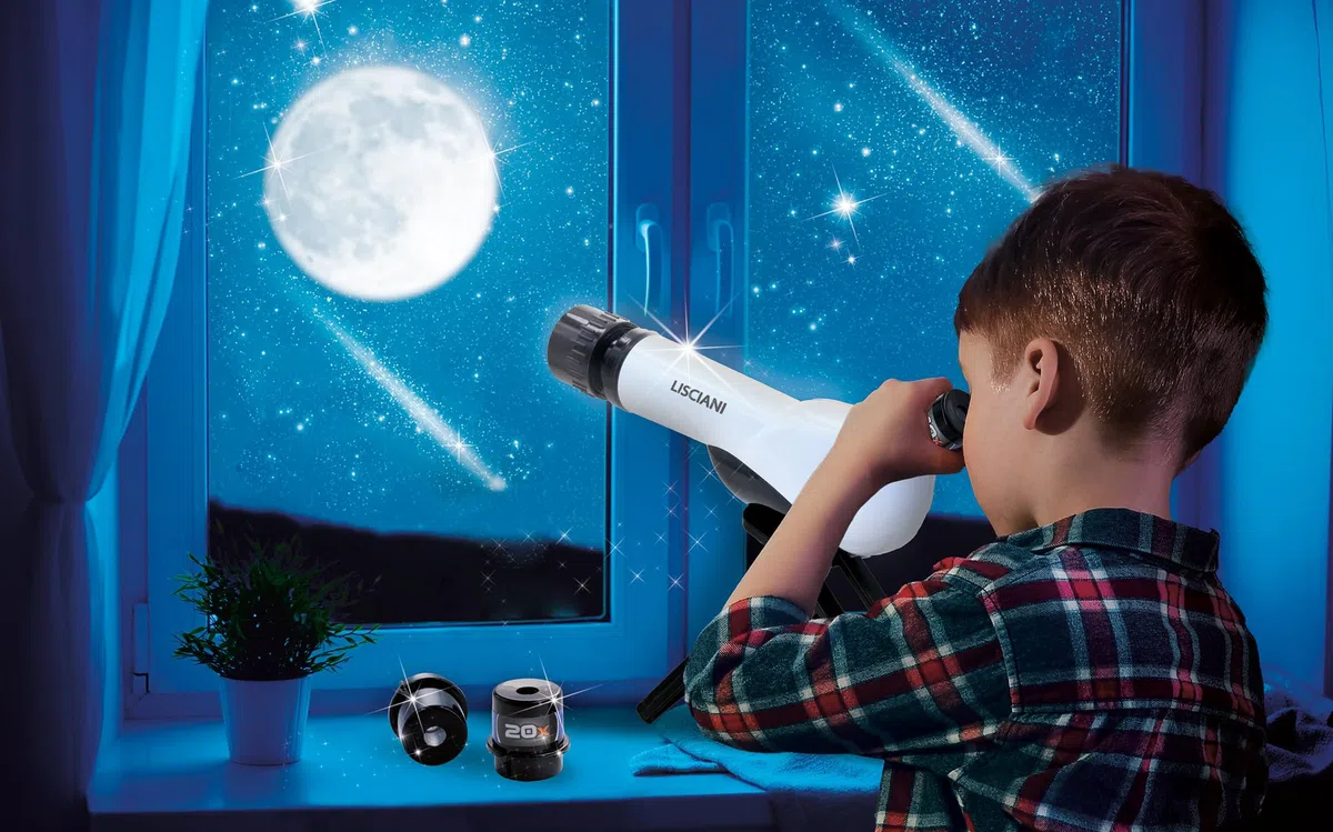 Lisciani - I'm a Genius - Telescopio para niños Desde 7 años - Kit de astronomía con trípode y 3 Objetivos Zoom 20x 30x 40x - Observación del Cielo, Luna y Estrellas - Actividad científica