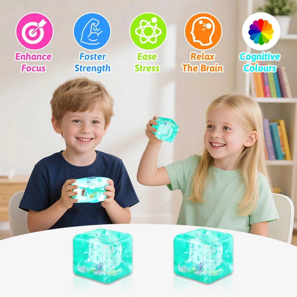 2 Pack Squishy Ice Cube , Cubo Antiestrés Translúcido con Conchas & Estrellas Flotantes, Sensación de Azúcar de Malta, Squishy Antiestres Adultos Fidget Toys Nice Cube para Niños y Adultos