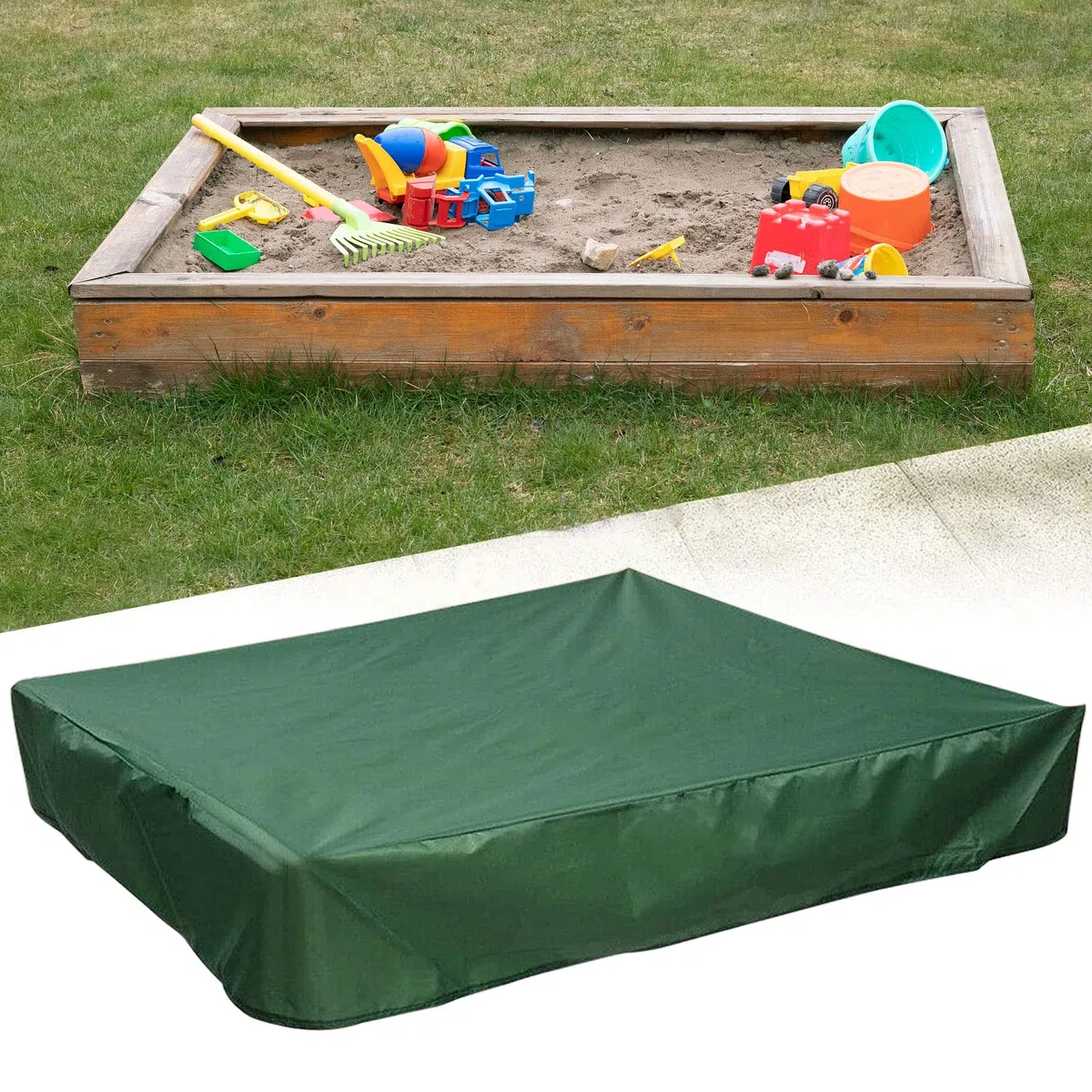 JOKILY Cubierta impermeable para caja de arena de 150 x 150 x 20 cm, lona impermeable, resistente al polvo, para piscina, terraza, jardín
