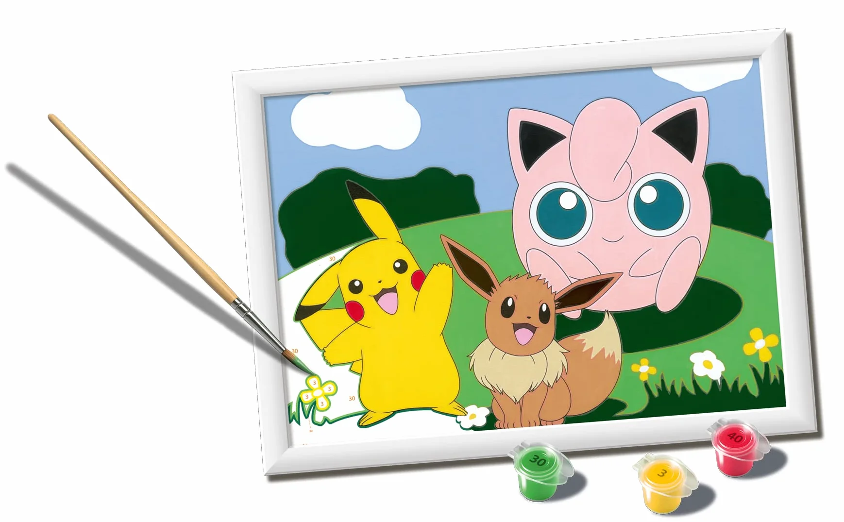 Ravensburger - Creart D: Pokemon | Pintar por Numeros Niños | Kit Manualidades Pokémon | Kit Pintura Niños Completo | Manualidades 7 años | Incluye Marco 18x24cm