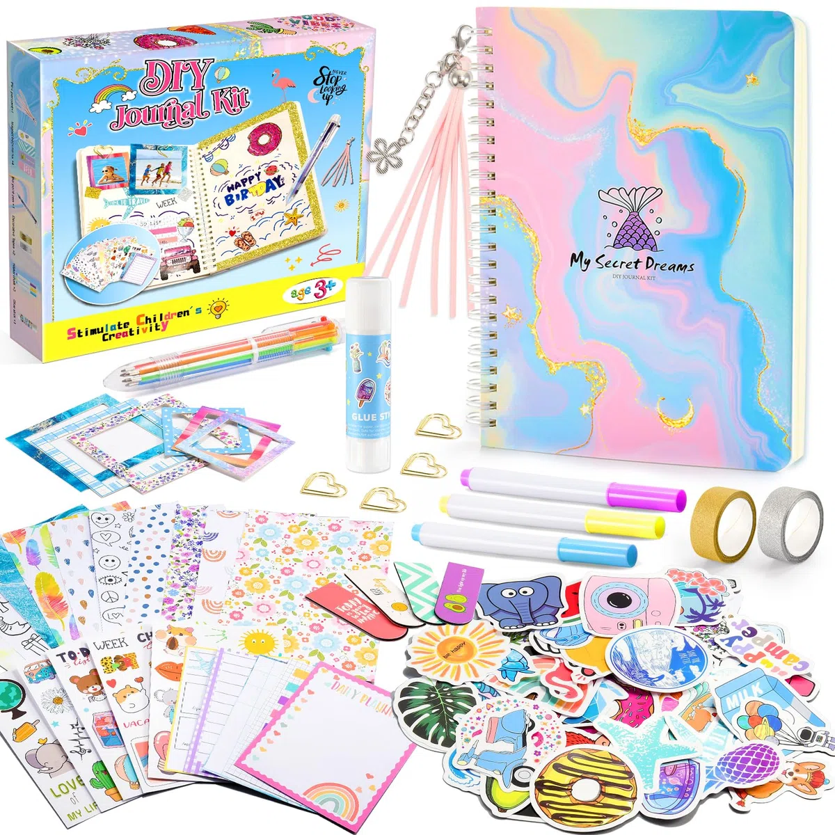 Anginne Regalo Niña 6 7 8 9 10 Años, Scrapbooking Pegatinas Diario Secreto Niña Juguetes Niños 4 5 6 7 8 9 Años Manualidades Niñas 6 7 8 10 Años Bullet Journal Kit Diario Niña