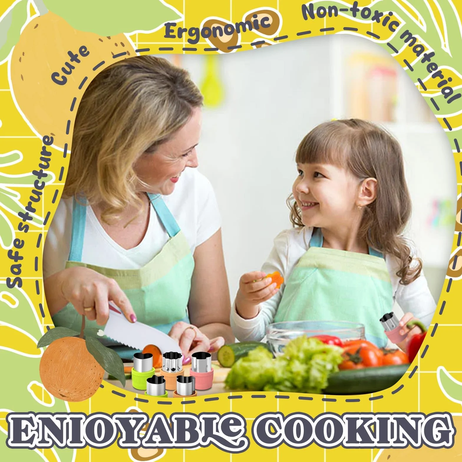 JOYBOY 47 Piezas Juego de Cuchillos para Niños,Utensilios Cocina Montessori para Cortar Frutas Verduras o Masa,Cocina Montessori,Cuchillo Niños,Juego de Cuchillos de Cocina para Niñoss