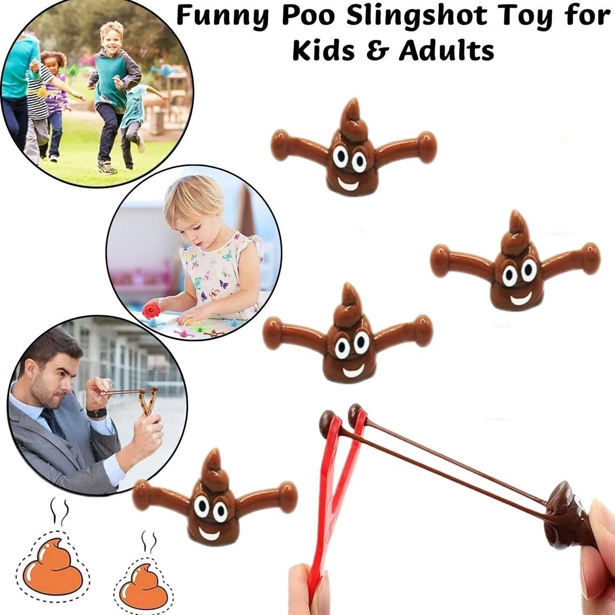 Juego de 20 piezas de juguete (Poo Slingshot, 4 lanzamallas, catapulta catapulta con 16 bolas Emoji Mochi Toys, Party Bag Filler Kids Adult Birthday bromea de juguete regalo (color
