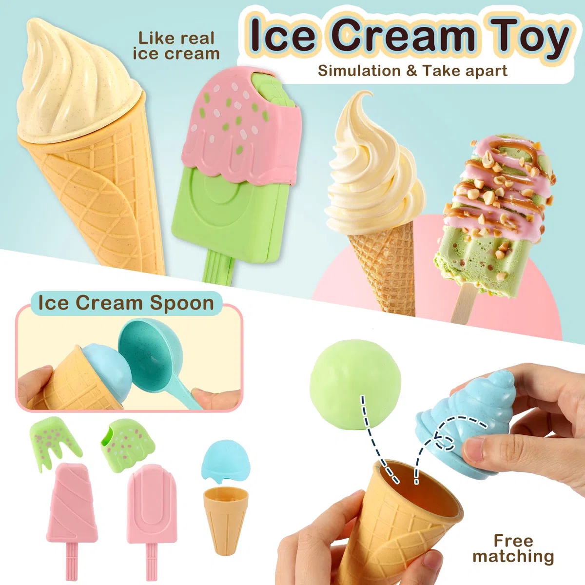 AOLEVA Heladería de Juguete Puesto de Helados Juguetes de Alimento Comida Juego de rol Educativo Regalos para Niños Niñas de 3 4 5 Años