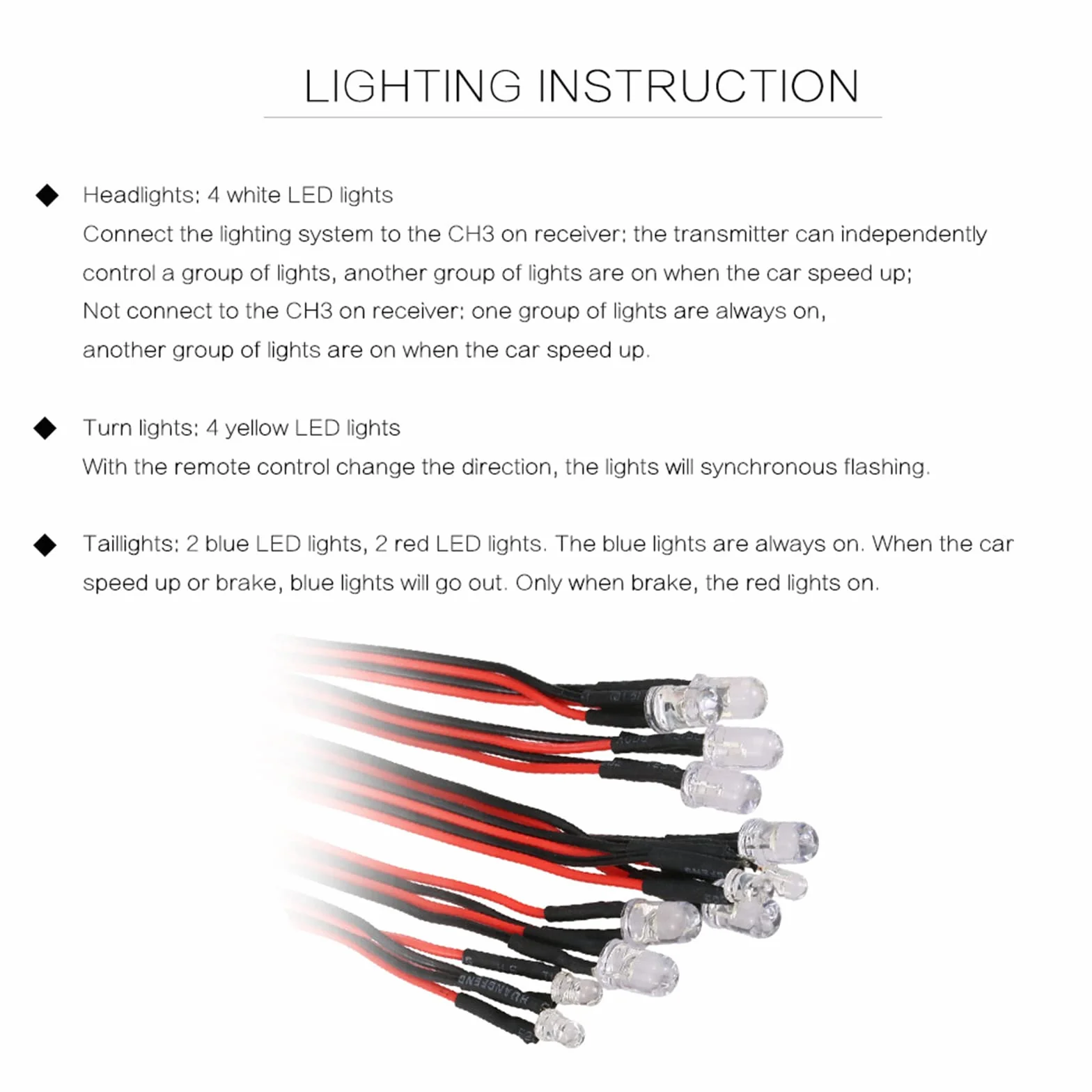 WANGCL Kit de Luces de Coche RC 12 LED Kit de Sistema de iluminación de Freno de dirección Luz estroboscópica de simulación Inteligente para Coche RC 1/10 RC Auto/LKW/Crawler