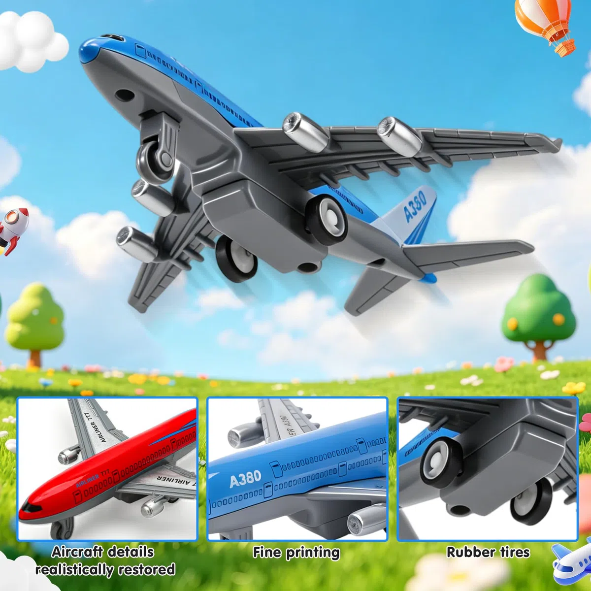 Lote de 2 Avión de Juguete Airbus A380, Mini Avión con Función de Retroceso, Avión a Tracción para Niños Desde 3 años – Modelo de Avión Rodante para Juguete de Aeropuerto