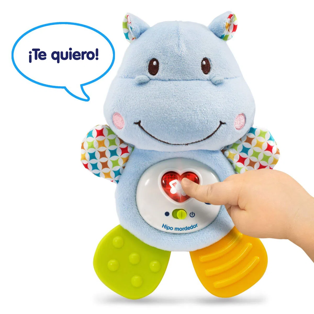 VTech-Baby HIPO mordedor Hipopótamo de peluche musical y sonajero que ayuda a calmar y aliviar a tu bebe con tiernas frases, canciones y melodías, Color azul (3480-502522), versión ESP