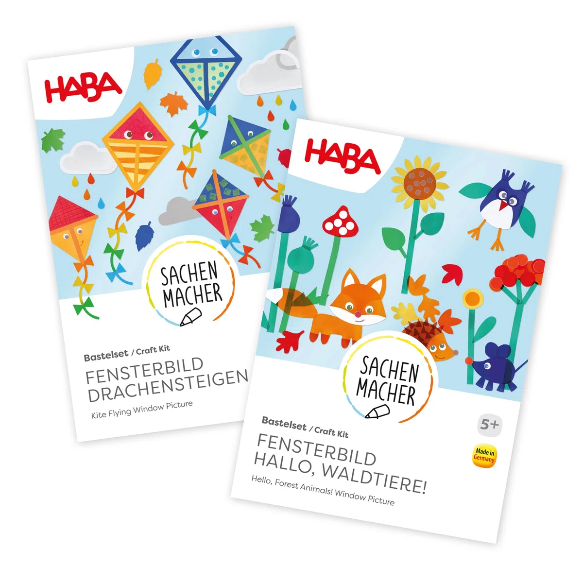 HABA Sachenmacher 2014004 - Juego de manualidades para niños a partir de 5 años, decoración creativa para ventanas con habitantes del bosque y motivos otoñales, juego de 2 unidades