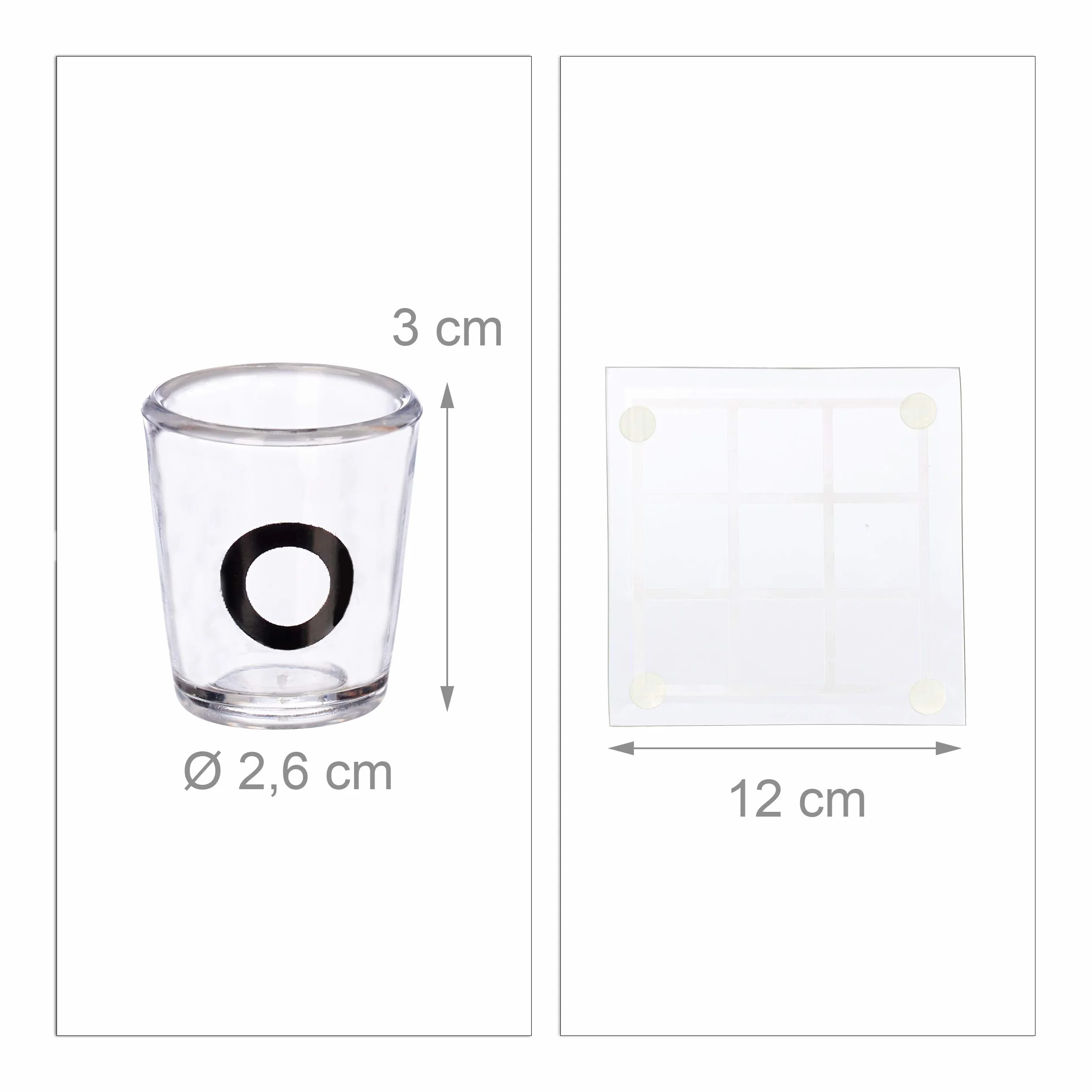 relaxdays 3 en Raya Chupitos, Juego para Beber, 9 Vasos, Divertido en Despedidas, 12x12, Cristal-Plástico, Transparente, color (10022787) , color/modelo surtido