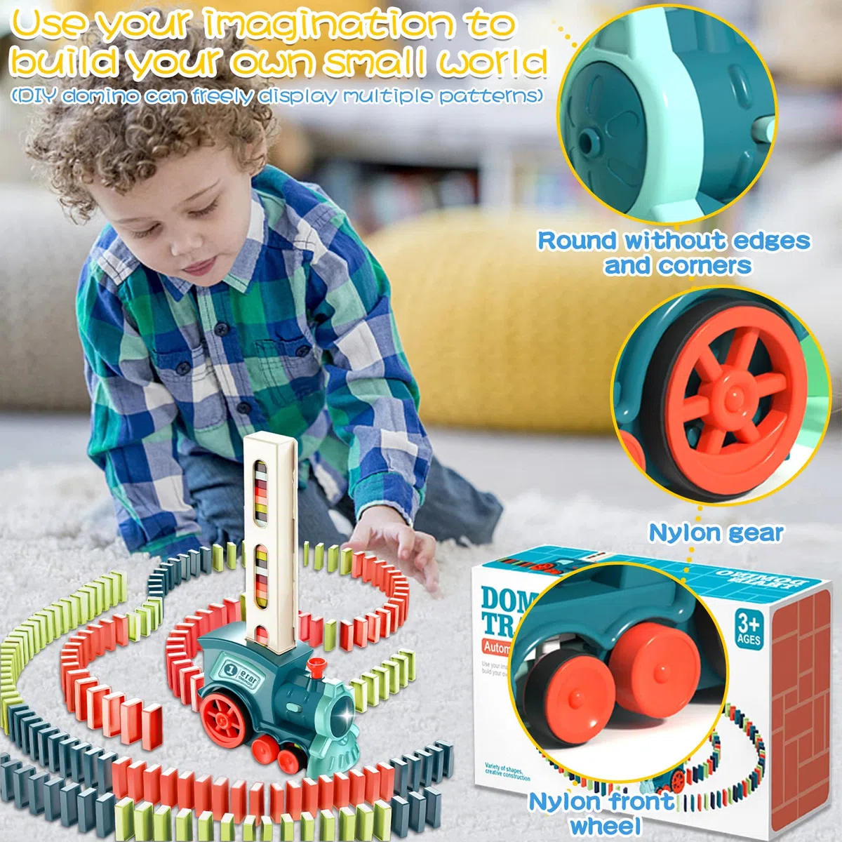 Juego de 160 bloques de dominó con luz y sonido, juguete educativo para niñas y niños desde 3 años (azul)