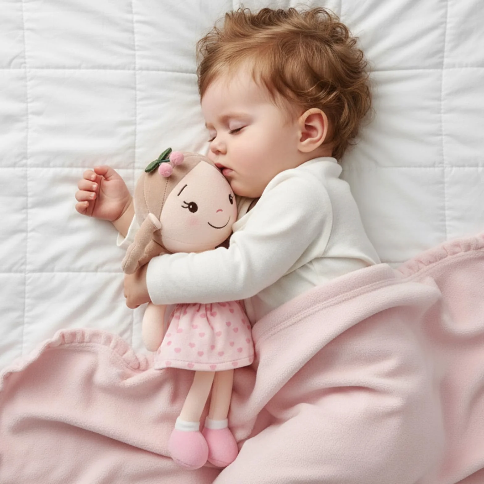 GAGAKU Muñecas Trapo para Niñas 30cm Tela Suave Ángel Guardián Regalo de Bautizo para Niña con Alas Peluche Amuleto de la Suerte para Niños de 1-6 Años- Niña Cereza (Chica Cereza) | Mi primer regalo de muñeca bebé, lavable a máquina, juguete de muñeca de