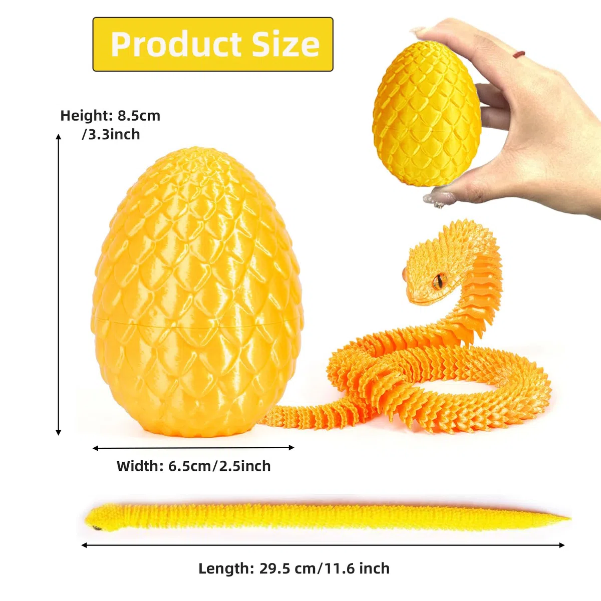 12'' 3D impreso Serpiente de Huevo, Figura de Serpiente 3D en Huevos de Pascua, Serpiente articulada Fidget Juguetes para el Hogar y la Oficina Oficinas Ejecutivas Decoración