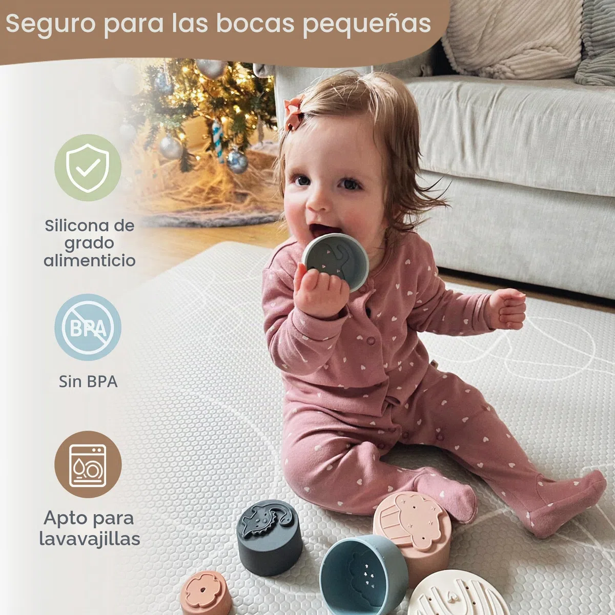 Moonkie Juguetes Niños Silicona, Cubos Apilables Bebe, Taza de Juguete Apilable, Mordedor bebé, Bloques Construccion Niños, Juguetes para Niñas, Juegos Montessori, Regalo Bebe 6+ Meses (Fine Day)