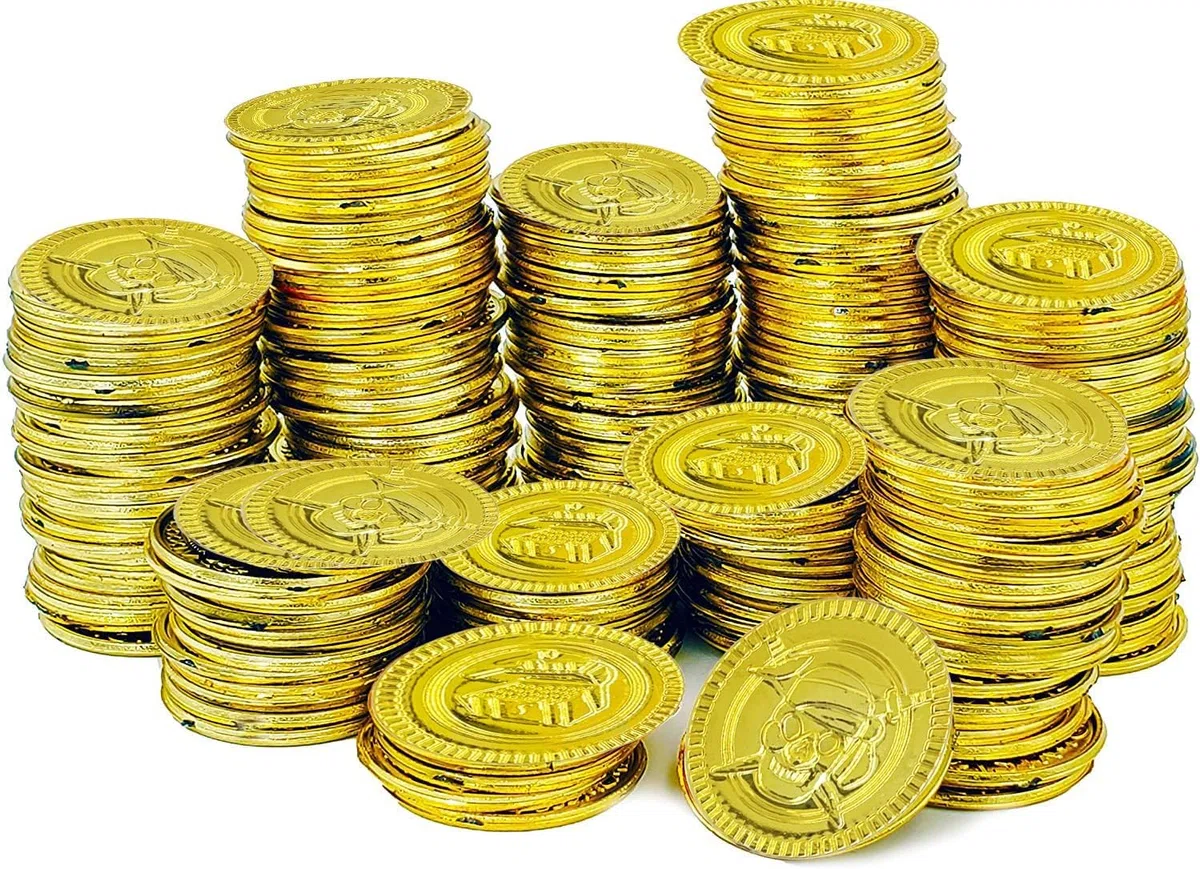 100 Piezas Monedas Oro, Monedas Doradas de Pirata, Monedas de Oro Piratas del Tesoro Pirata para Fiestas Temáticas Piratas