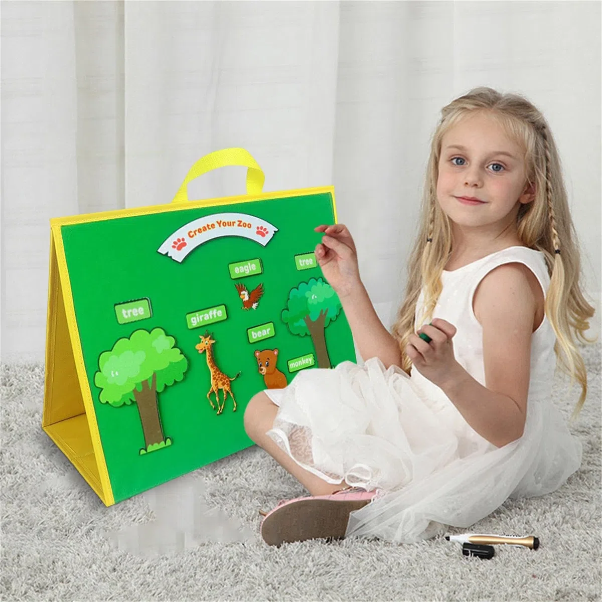 Tablero de fieltro - Tableros educativos plegables de doble cara - Juego de aprendizaje de narración preescolar para niñas y niños