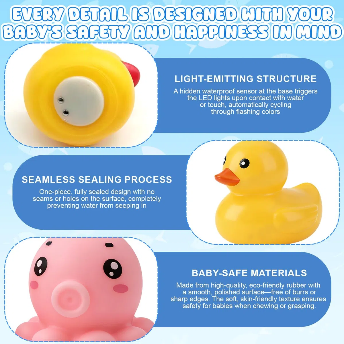 Juguete Baño para Bebés, 8 Piezas Juguetes Baño para Bebés, Juguetes de bañera con luz LED Colorida, Juguetes de baño iluminados, Juguetes Bañera, para Bañera, Ducha o Fiesta en la Piscina
