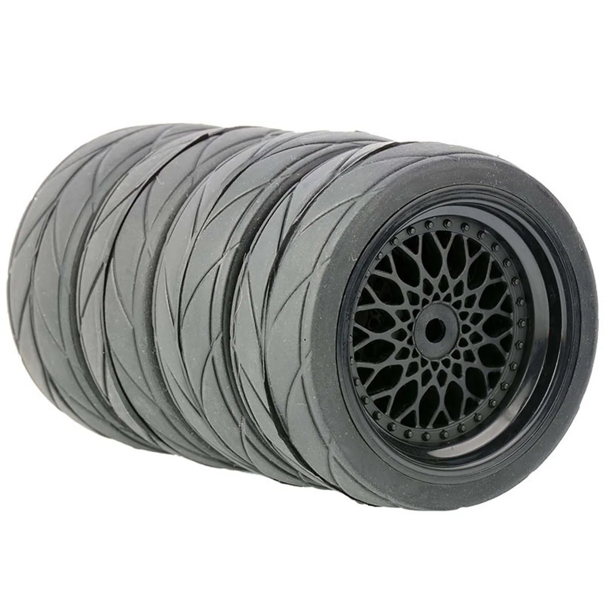 KEEDA Neumáticos de goma de 64 mm y llantas de plástico de 52 mm para 1/10 RC On Road Touring Racing Drift Car (profundidad de presión 6 mm, negro)
