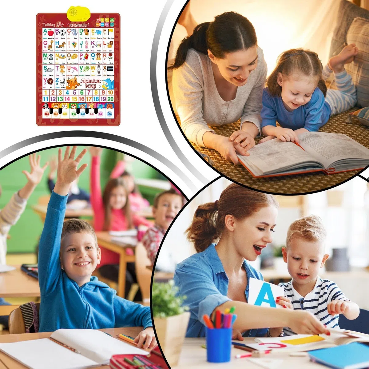 Mapas interactivos de pared: charlas bilingües, juguetes educativos para niños, música española-inglesa, carteles de aprendizaje | Cautivadores carteles de pared de audio para niños de 3 a 8 años en