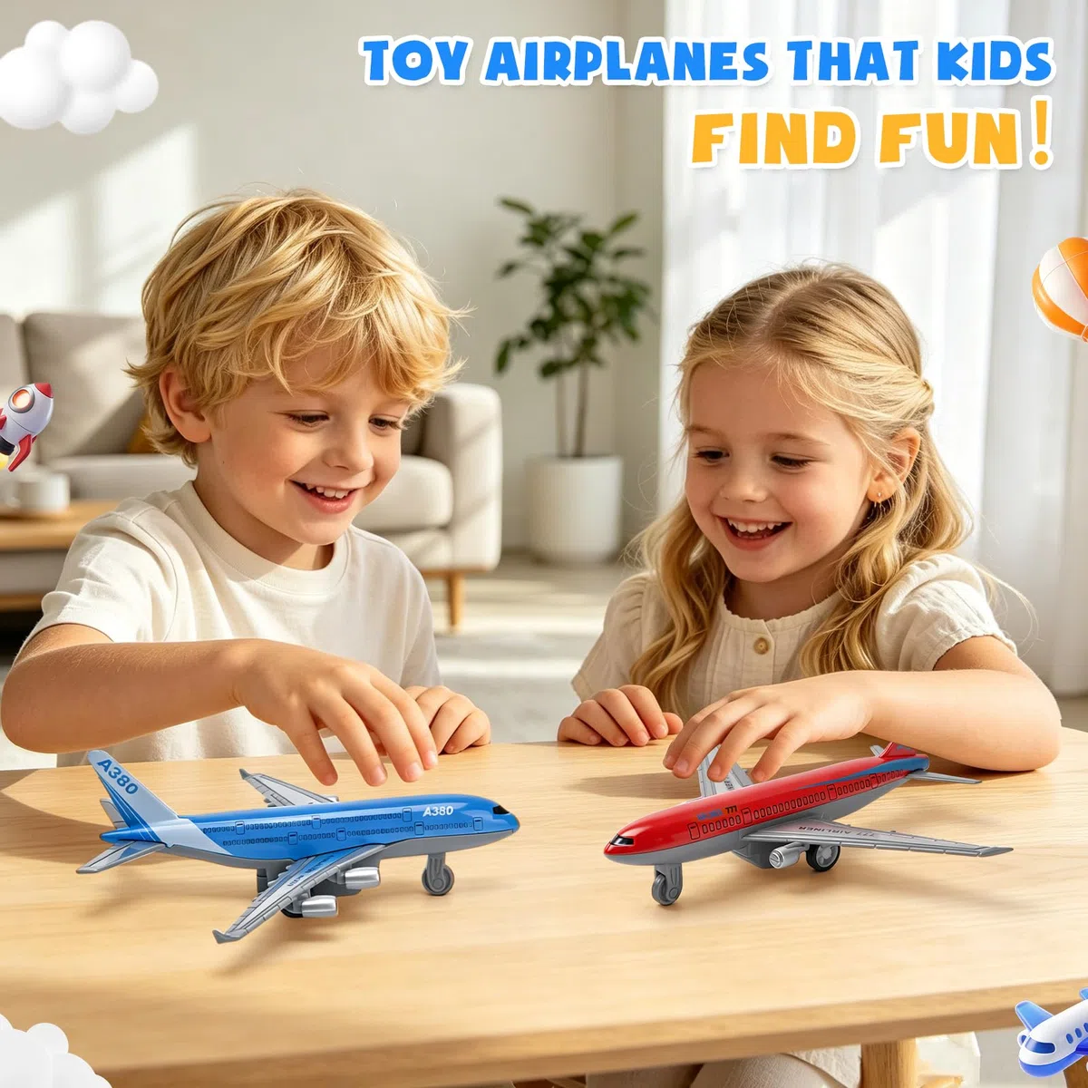 Lote de 2 Avión de Juguete Airbus A380, Mini Avión con Función de Retroceso, Avión a Tracción para Niños Desde 3 años – Modelo de Avión Rodante para Juguete de Aeropuerto