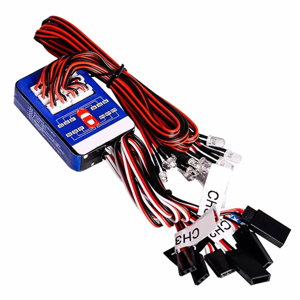 WANGCL Kit de Luces de Coche RC 12 LED Kit de Sistema de iluminación de Freno de dirección Luz estroboscópica de simulación Inteligente para Coche RC 1/10 RC Auto/LKW/Crawler