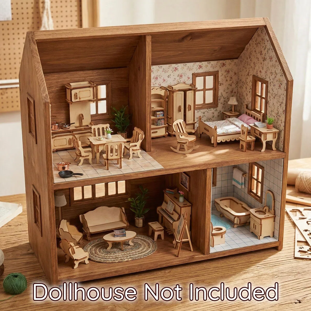 BOHS Kit de Muebles 3D para Casa de Muñecas, Rompecabezas de Madera, 34 Piezas, Juguete Educativo DIY para Niños de 6 Años en Adelante