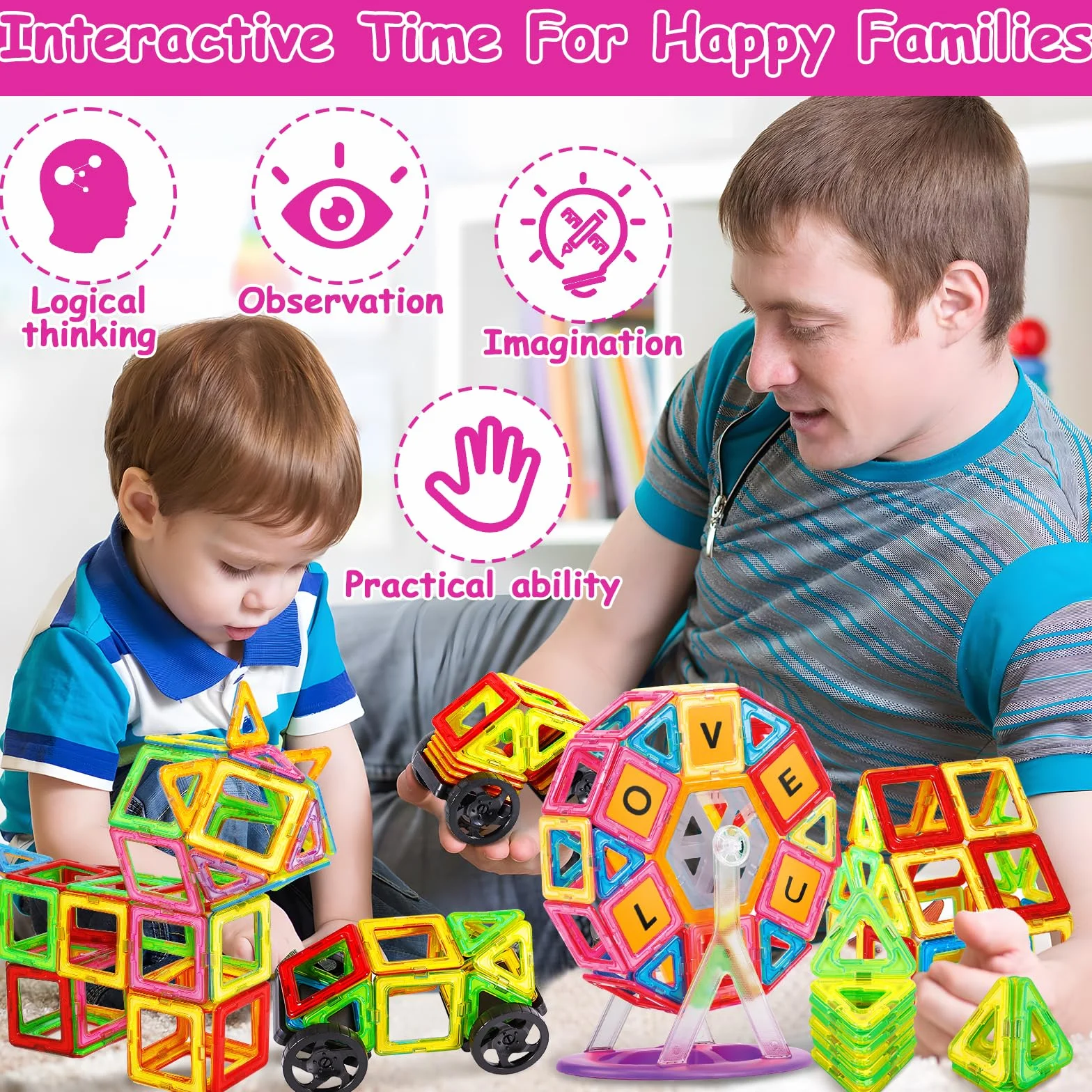Purpledi 120 piezas bloques de construcción magnéticos juegos de imanes de construcción magnéticos, juguetes para niños, juegos de construcción educativos, regalo de cumpleaños para 4 5 6 7 8 9 años