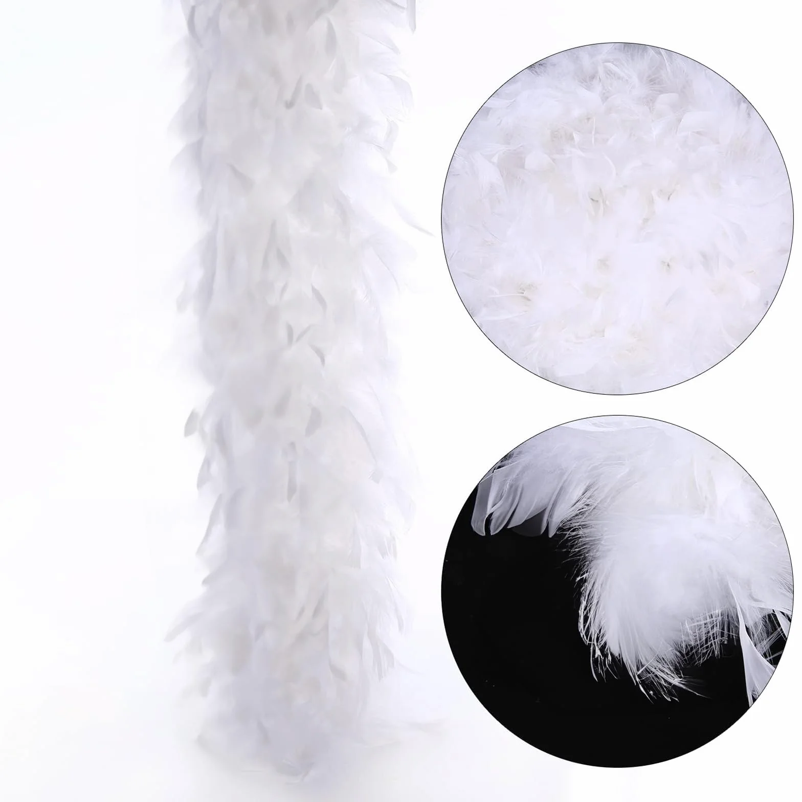 Boa de Plumas Color Blanco de 80g y 2 Metros - Estola Gruesa y Suave para Disfraz de Carnaval, Fiesta, Boda, Halloween, Decoración DIY y Espectáculos