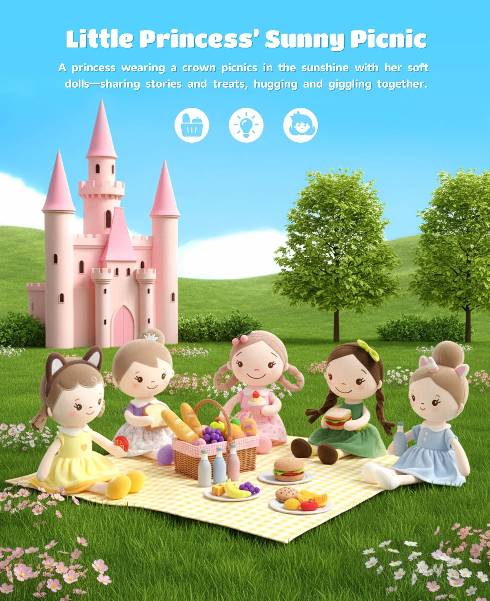 GAGAKU Muñecas Trapo para Niñas 30cm Tela Suave Ángel Guardián Regalo de Bautizo para Niña con Alas Peluche Amuleto de la Suerte para Niños de 1-6 Años- Niña Cereza (Chica Cereza) | Mi primer regalo de muñeca bebé, lavable a máquina, juguete de muñeca de