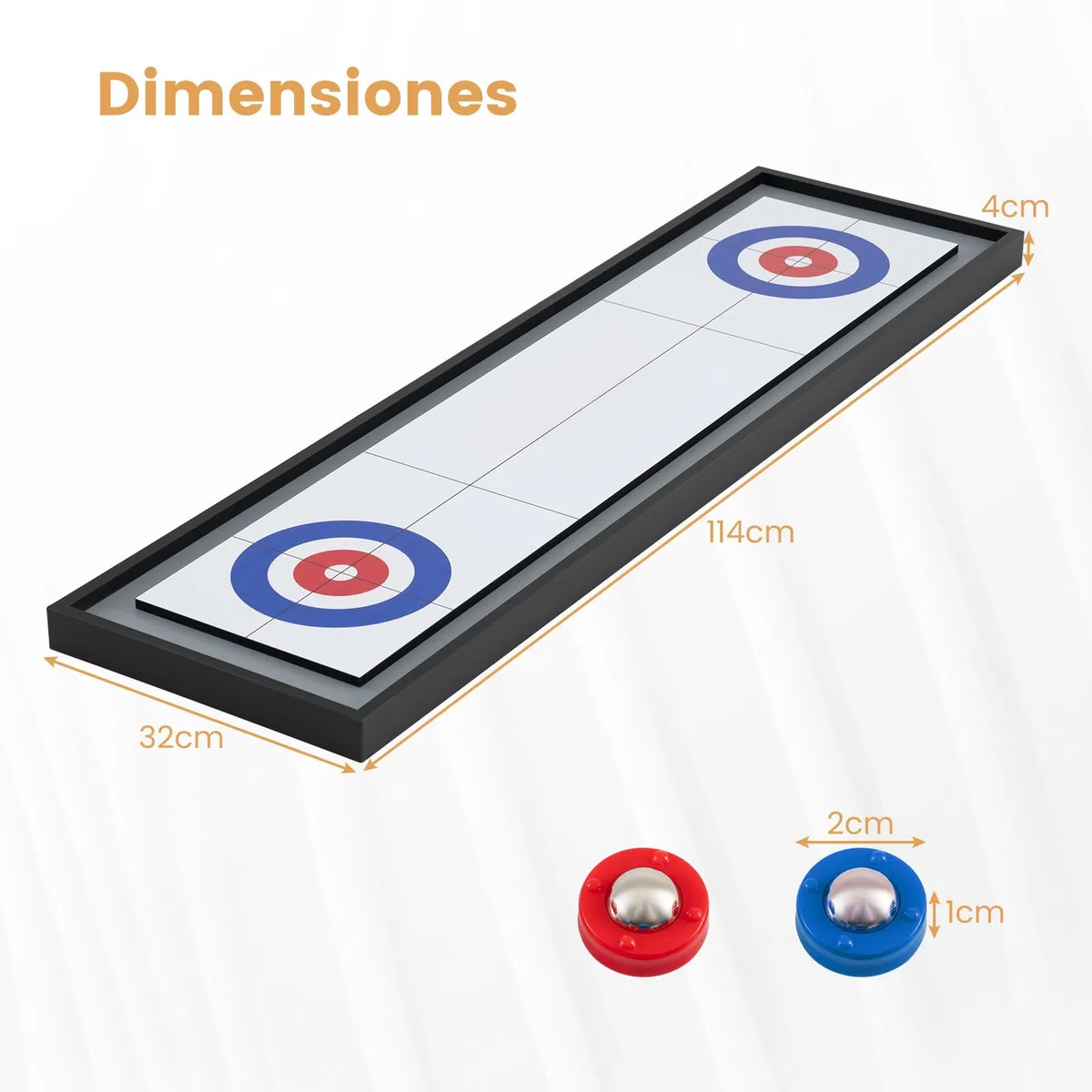 COSTWAY Shuffleboard y Curling de Mesa, 2 en 1 Juego de Mesa Combinada de Madera con 8 Discos, Juego de Tejo Portátil de Shuffleboard, Game Sets de Doble Cara para Adultos Niños
