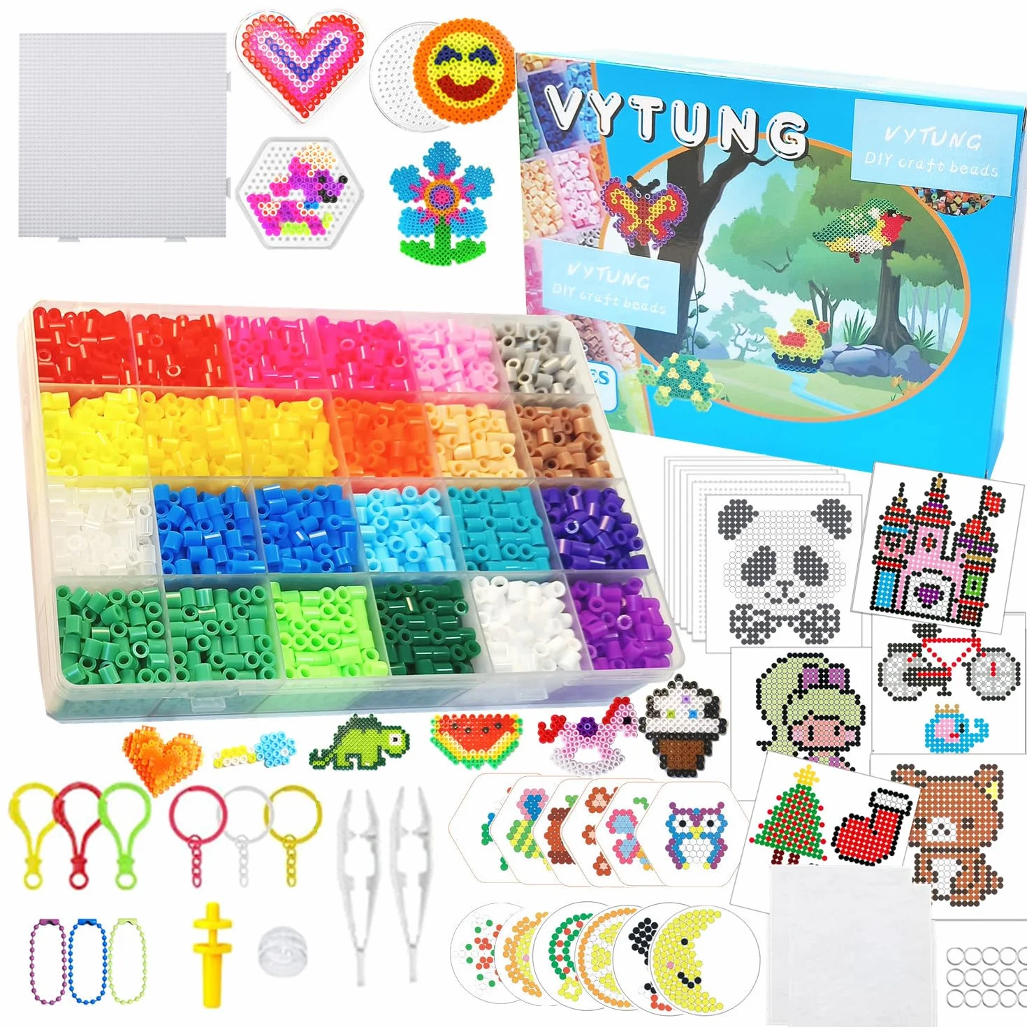 Vytung Cuentas Para Planchar, 6280Pcs 5 mm de Abalorios Cuentas,202 modelos, Plásticos Beads Kit Completo con Papel de Planchado, Plantilla DIY Manualidad para Fiesta ​Cumpleaños Niños