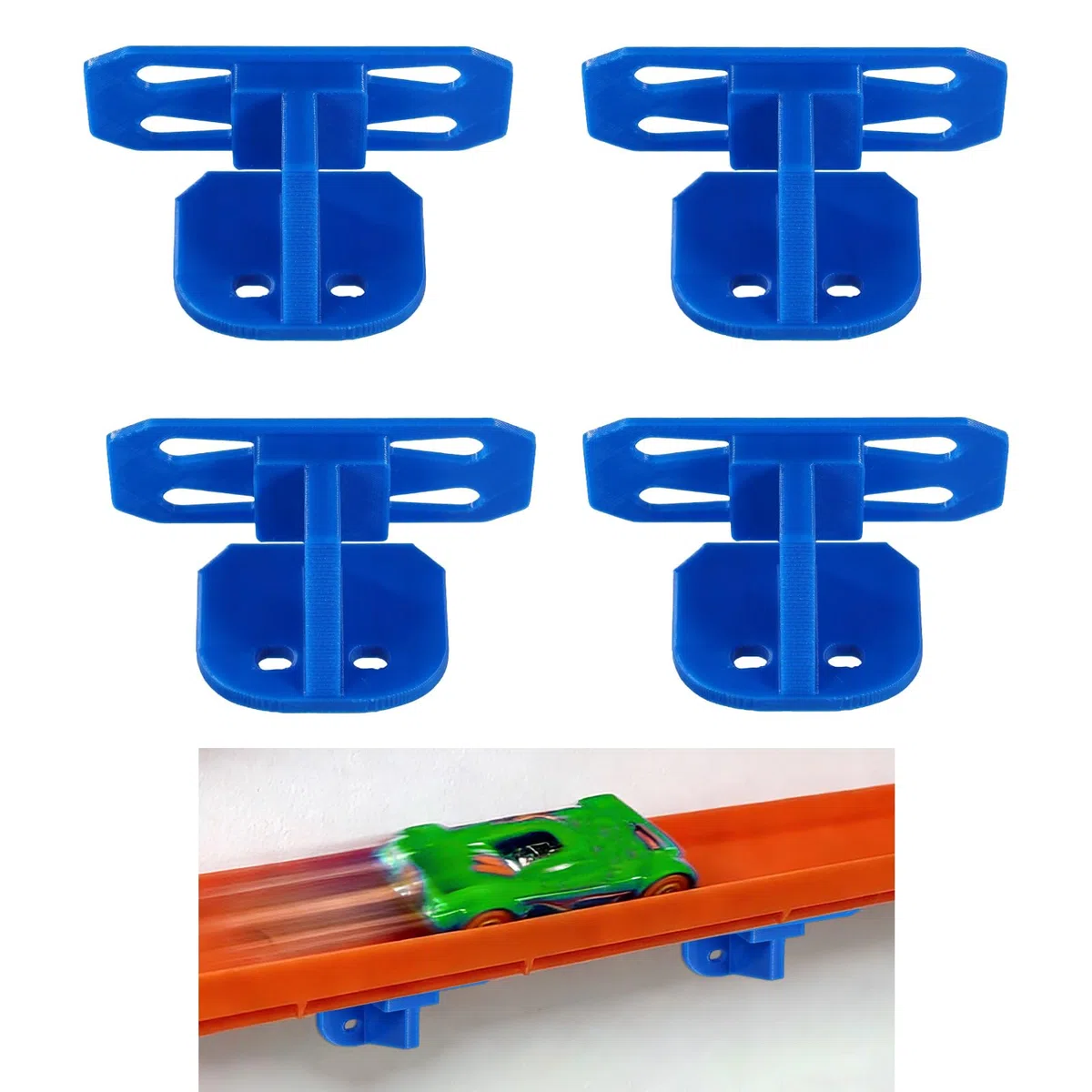 4uds Soportes de Pared Solo Carril para Hot Wheels y Coches y Camiones a Escala 1/64, Soportes Plástico PLA para Vías Solo Carril Compatibles con Hot Wheels Sistemas de Pistas (Azul)