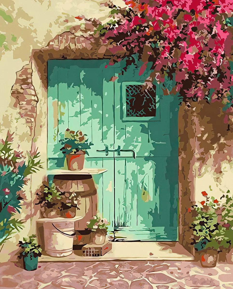 Hjjdiyes - Pintura por números para adultos, para principiantes, paisaje, 40 x 50 cm, kit con lienzo sin arrugas, pinceles y pintura acrílica, pintura al óleo para regalo, decoración del hogar (puerta